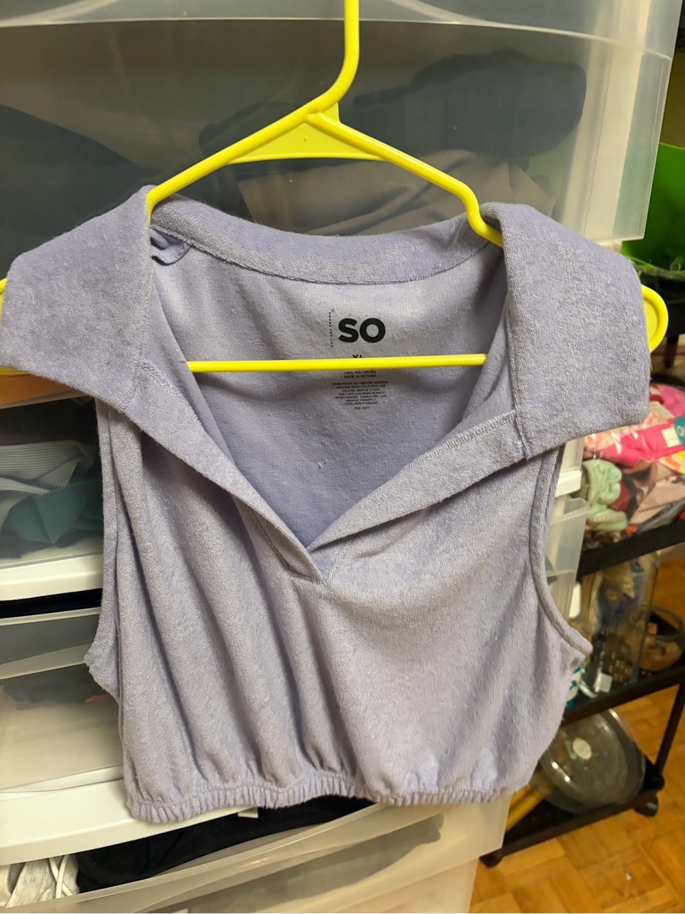 SO Lavender Terry Sleeveless Collared Crop Top